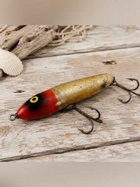 Vintage Heddon Zara-Spook Shiner Red Head Wood Fishing Lure 4¼”